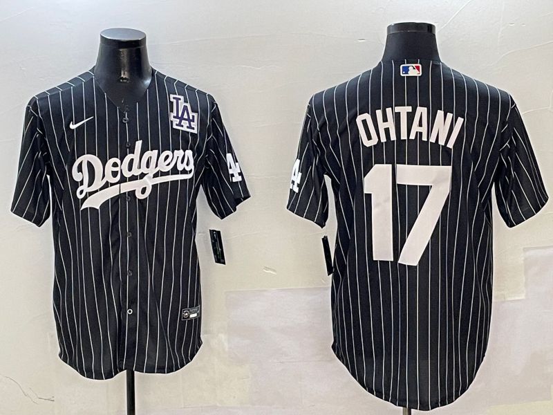 Men Los Angeles Dodgers #17 Ohtani Black Stripe Jointly Name 2025 Nike MLB Jersey style 7